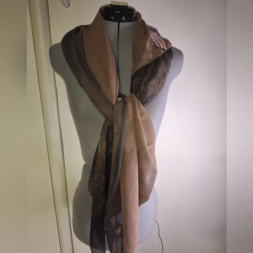 Elegant Tan and Black Scarf With Horses. 59